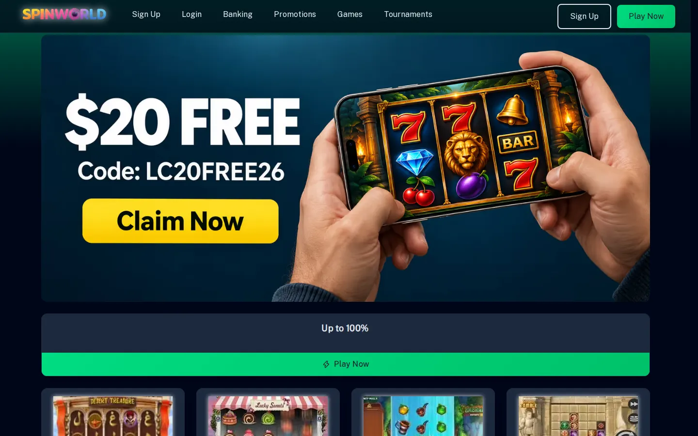 Screenshot of the Spinworld Casino website