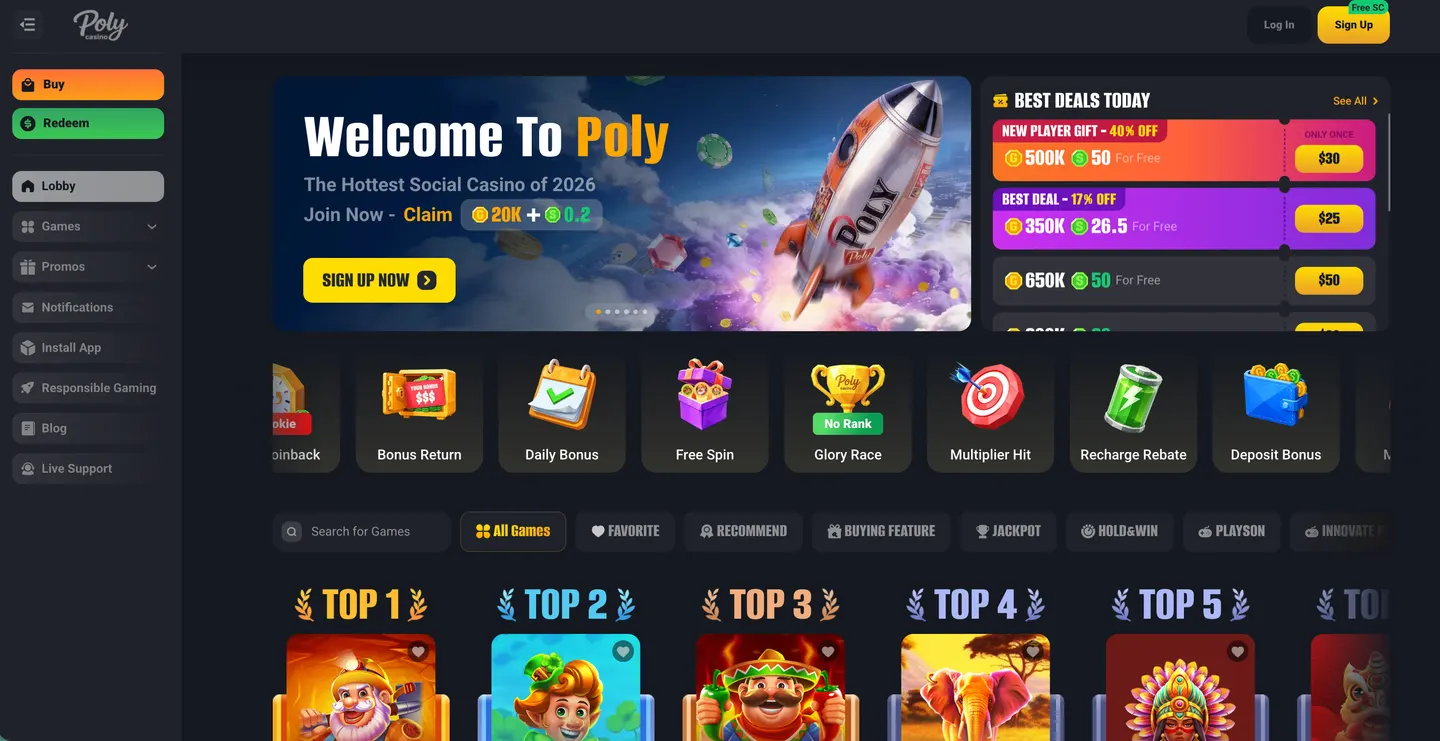 Screenshot of the PolyCasino website